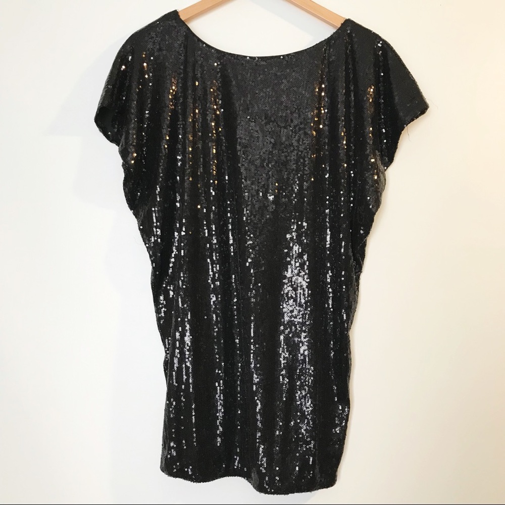 Long Black Sequin Top - M